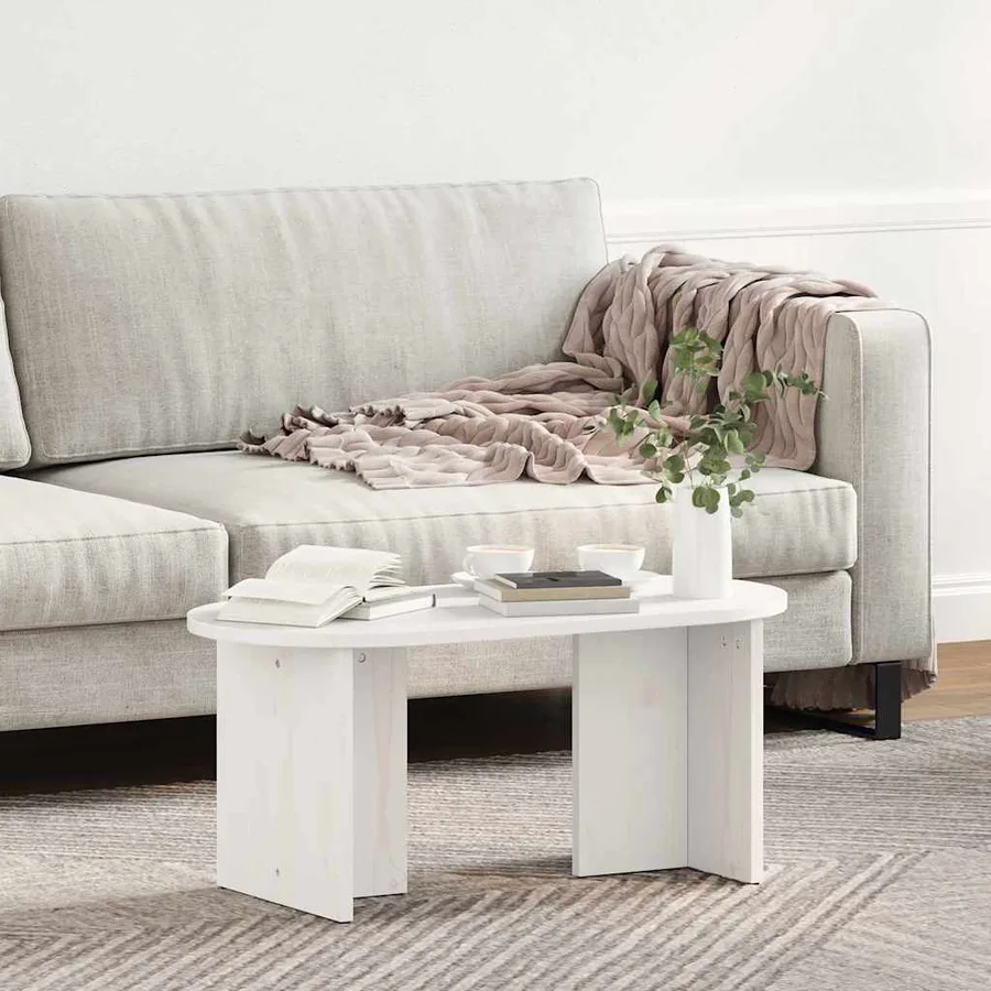 Table basse Blanc 80 x 39,5 x 35 cm Bois de pin massif - 4