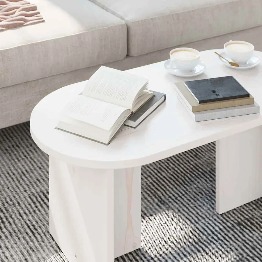 Table basse Blanc 80 x 39,5 x 35 cm Bois de pin massif - 5