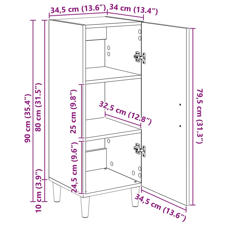 Buffet Chêne noir 34,5 x 34 x 90 cm Bois d'ingénierie - 15