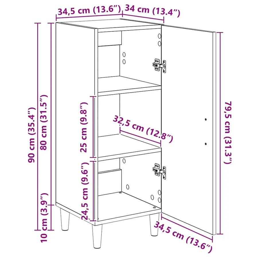 Buffet Chêne noir 34,5 x 34 x 90 cm Bois d'ingénierie - 16