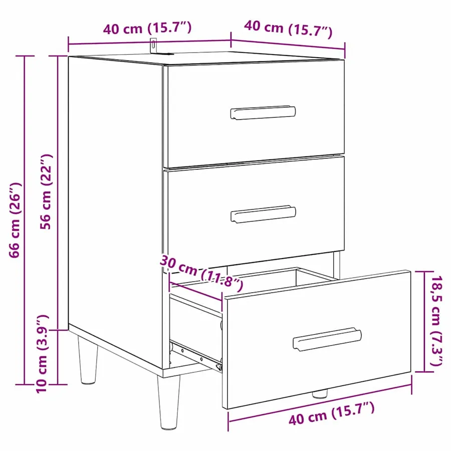 Cabinet de chevet Chêne noir 40 x 40 x 66 cm Bois d'ingénierie - 16