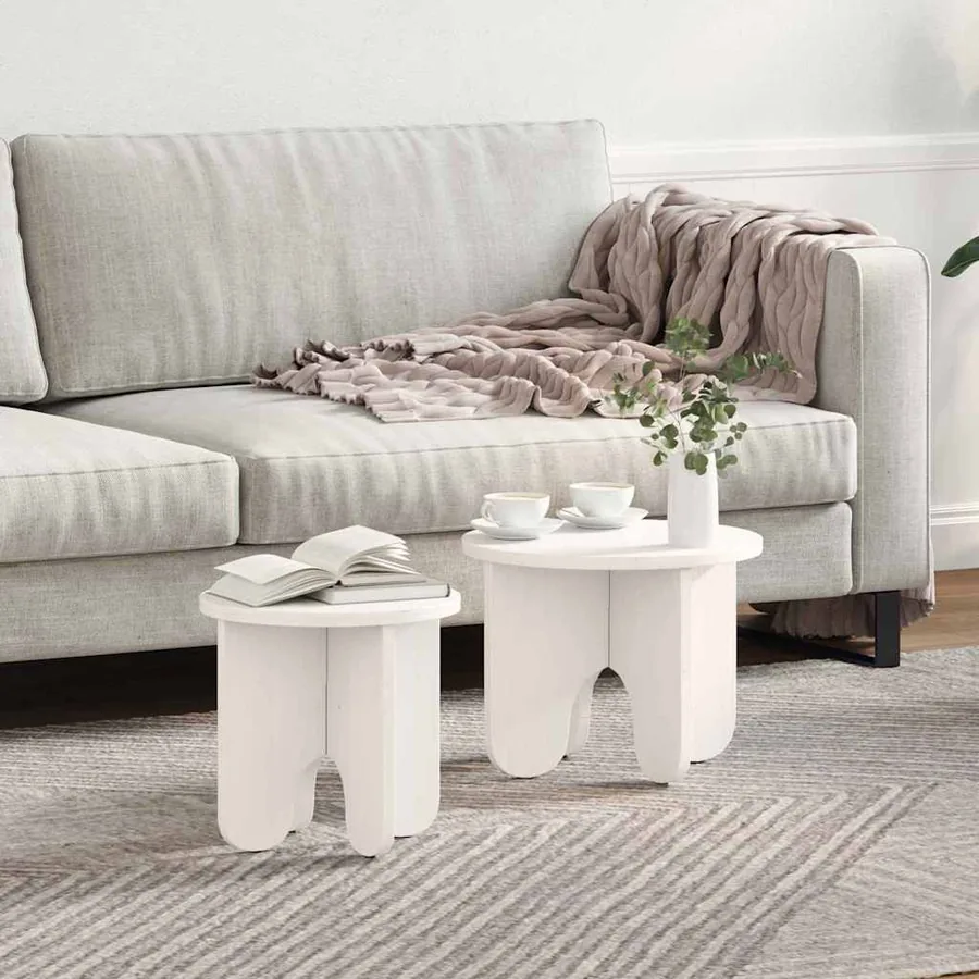 Table basse 2 pcs Blanc Bois de pin massif