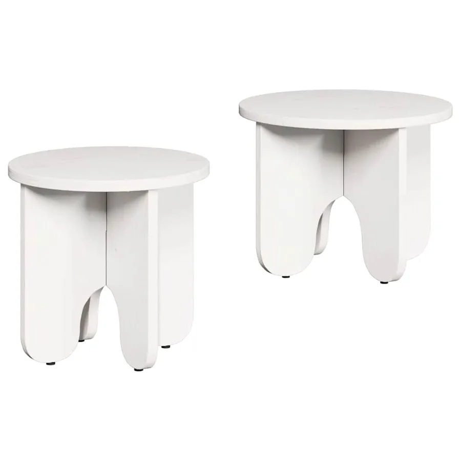 Table basse 2 pcs Blanc Bois de pin massif - 2