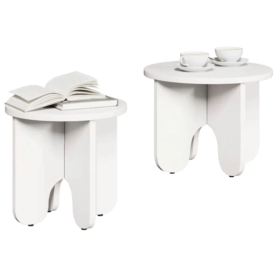 Table basse 2 pcs Blanc Bois de pin massif - 3