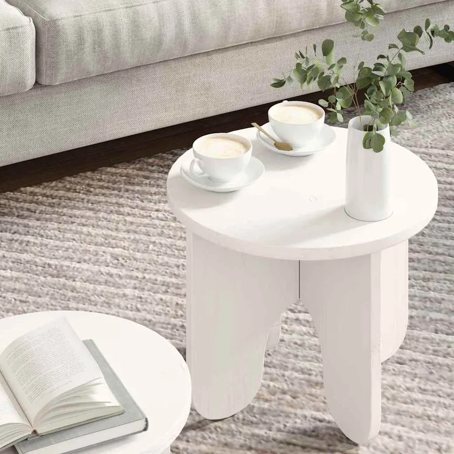 Table basse 2 pcs Blanc Bois de pin massif - 4