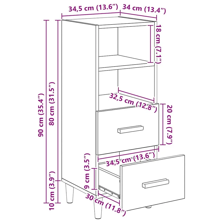 Buffet Chêne noir 34 x 34,5 x 90 cm Bois d'ingénierie - 16