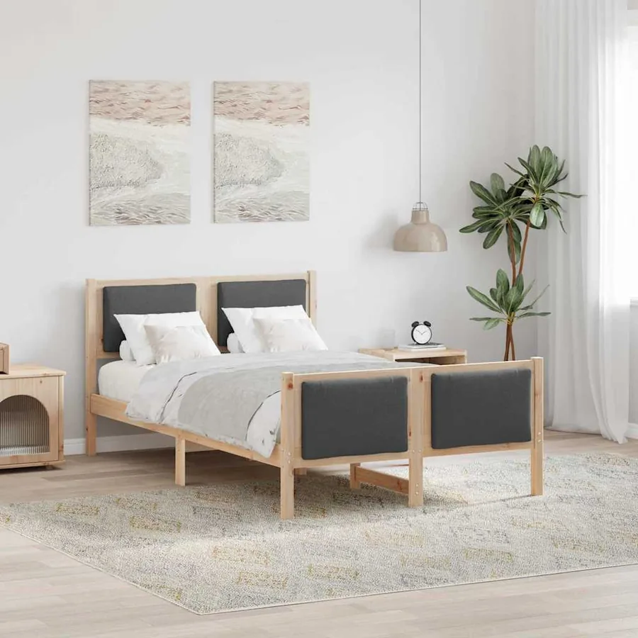 Cadre de lit avec tête de lit Gris foncé 120 x 190 cm tissu