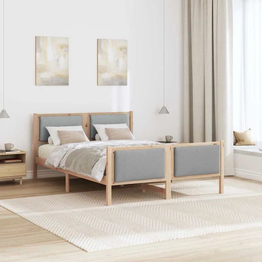 Cadre de lit avec tête de lit Gris clair 135 x 190 cm tissu - 4
