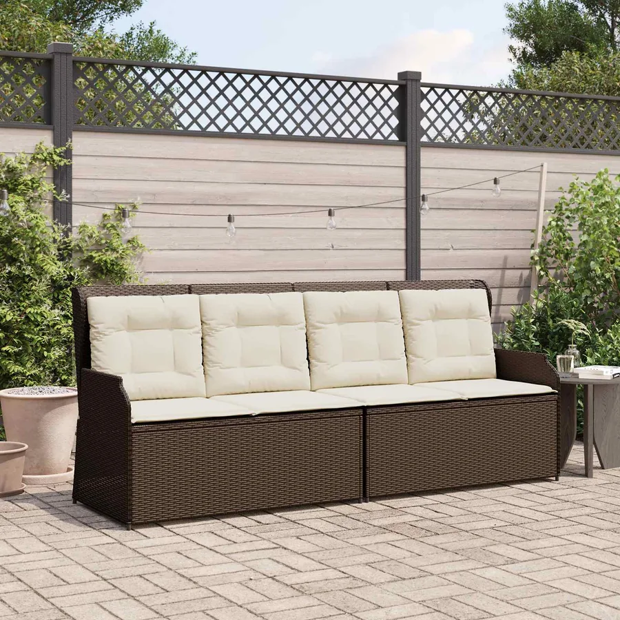 Banc de jardin avec coussin Noir et blanc crème polyrotin