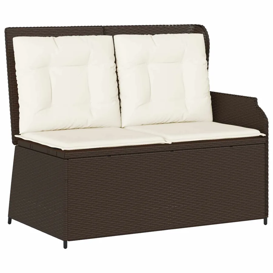 Banc de jardin avec coussin Noir et blanc crème polyrotin - 2