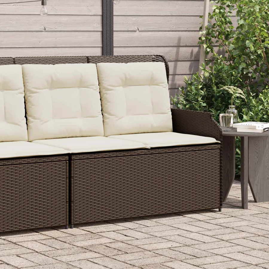 Banc de jardin avec coussin Noir et blanc crème polyrotin - 3