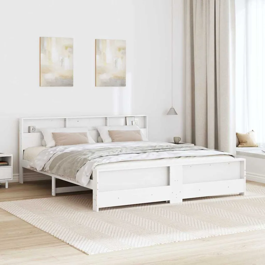 Cadre de lit Blanc 200 x 200 cm Bois d'ingénierie - 3