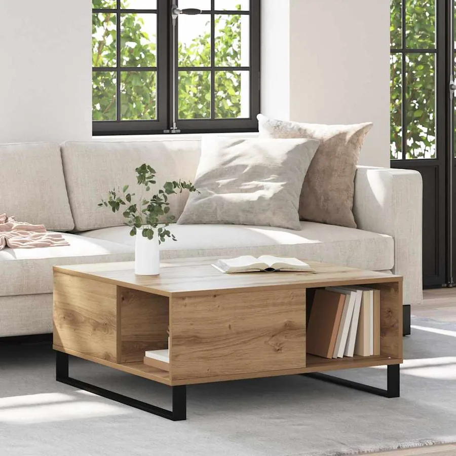Table basse Chêne artisanal 80 x 80 x 36,5 cm Bois d'ingénierie