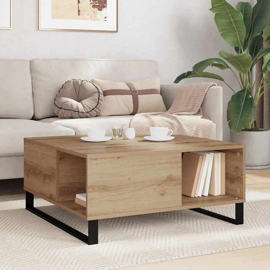 Table basse Chêne artisanal 80 x 80 x 36,5 cm Bois d'ingénierie - 4