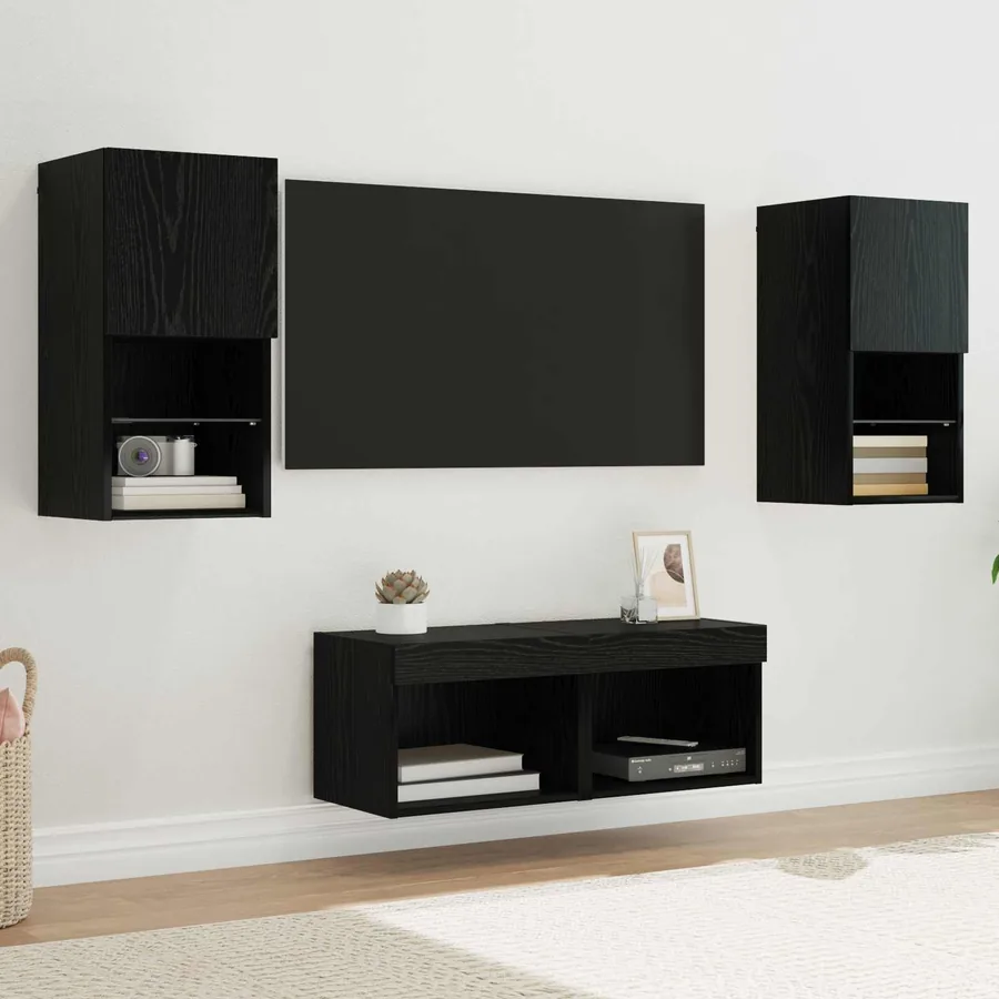 Meubles TV muraux 4 pcs Chêne noir Bois d'ingénierie