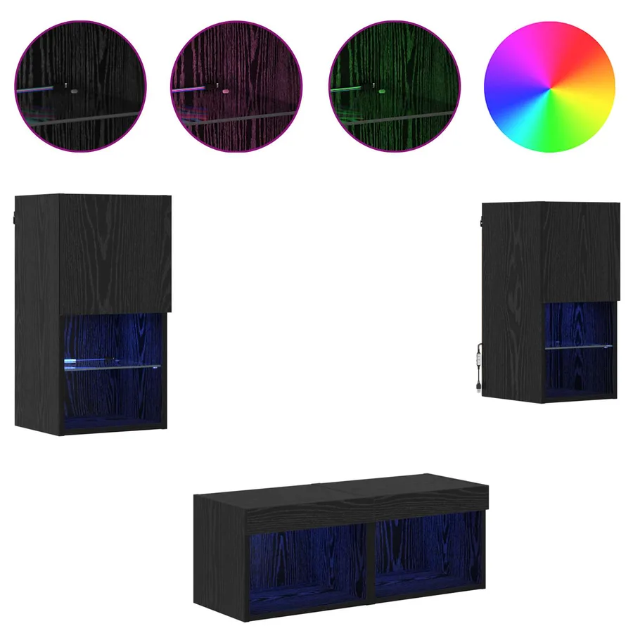 Meubles TV muraux 4 pcs Chêne noir Bois d'ingénierie - 4