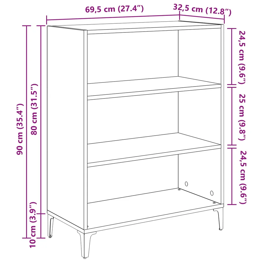 Buffet Chêne noir 69,5 x 32,5 x 90 cm Bois d'ingénierie - 11