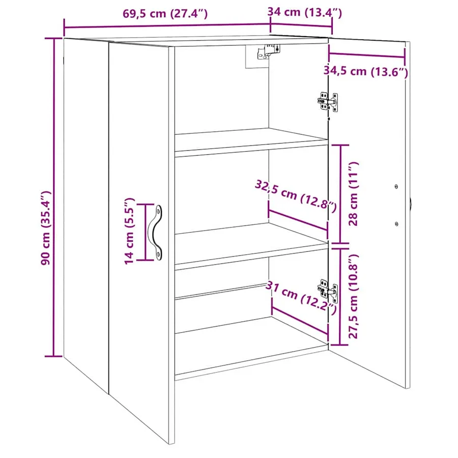 Armoire Murale 2 pcs Chêne artisanal 69,5 x 34 x 90 cm - 15