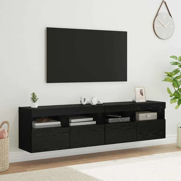 Meubles TV muraux avec LED 2 pcs Chêne noir 80 x 30 x 40 cm