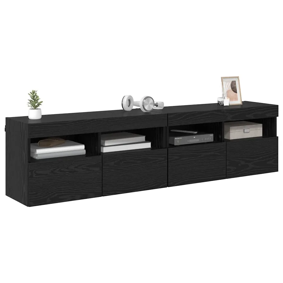 Meubles TV muraux avec LED 2 pcs Chêne noir 80 x 30 x 40 cm - 3