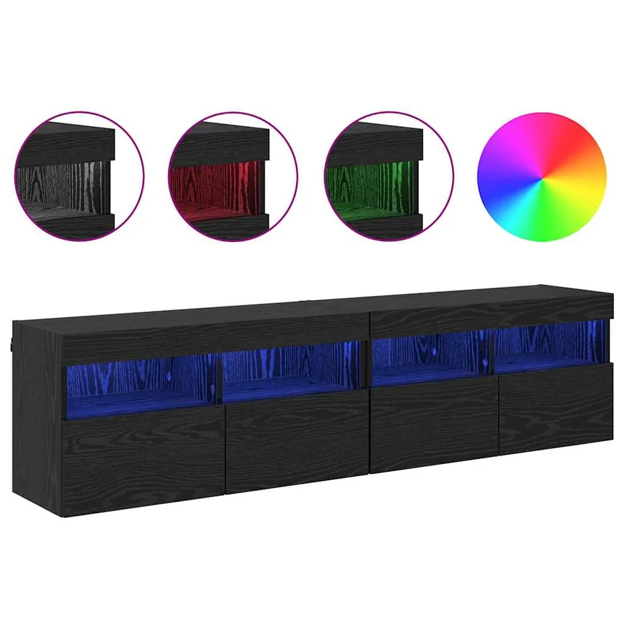 Meubles TV muraux avec LED 2 pcs Chêne noir 80 x 30 x 40 cm - 4