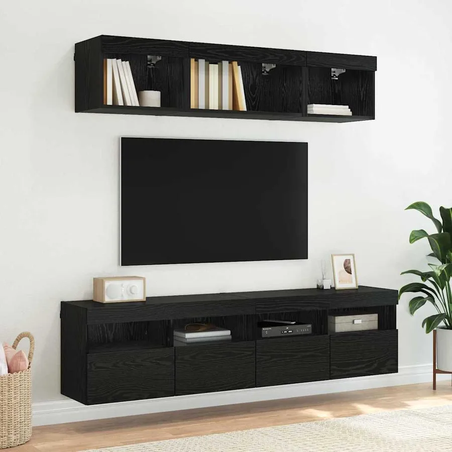 Meubles TV muraux avec LED 2 pcs Chêne noir 80 x 30 x 40 cm - 6