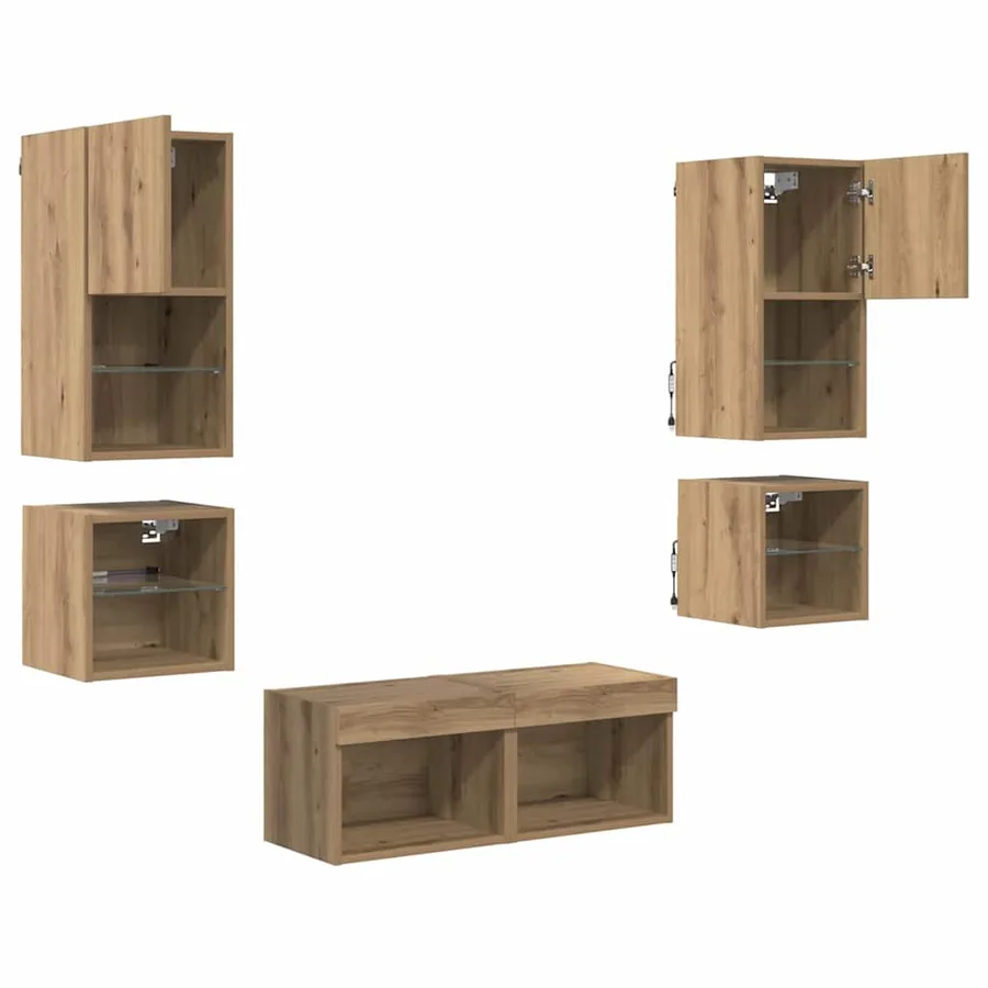Meubles TV muraux 8 pcs Chêne artisanal Bois d'ingénierie - 9