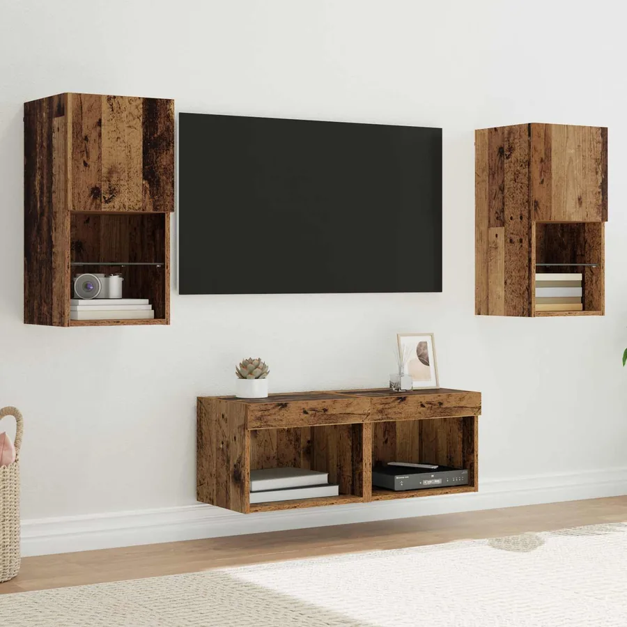 Meubles TV muraux 4 pcs Bois Ancien Bois d'ingénierie