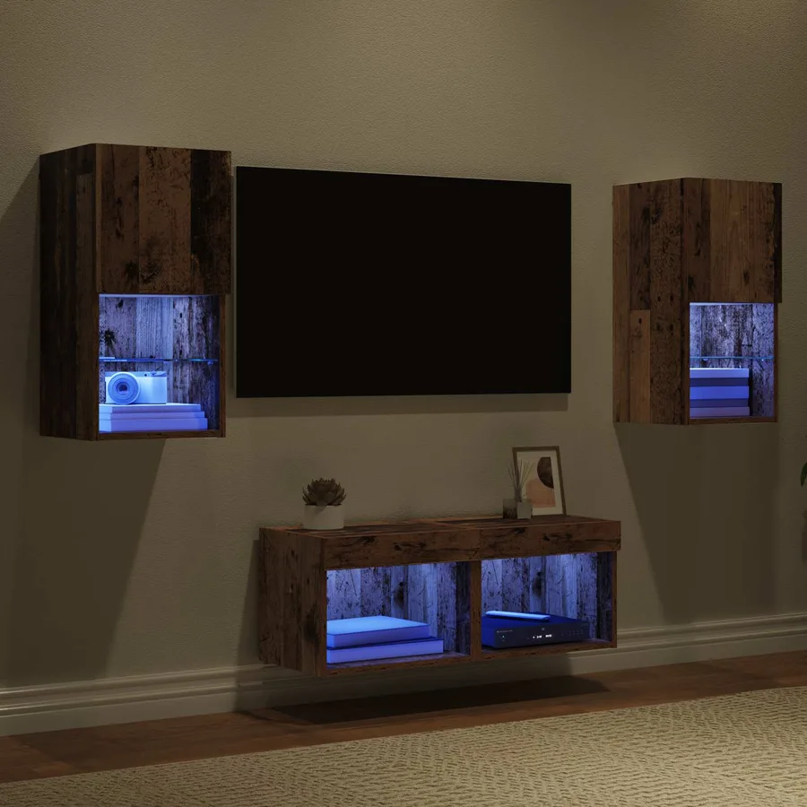 Meubles TV muraux 4 pcs Bois Ancien Bois d'ingénierie - 5