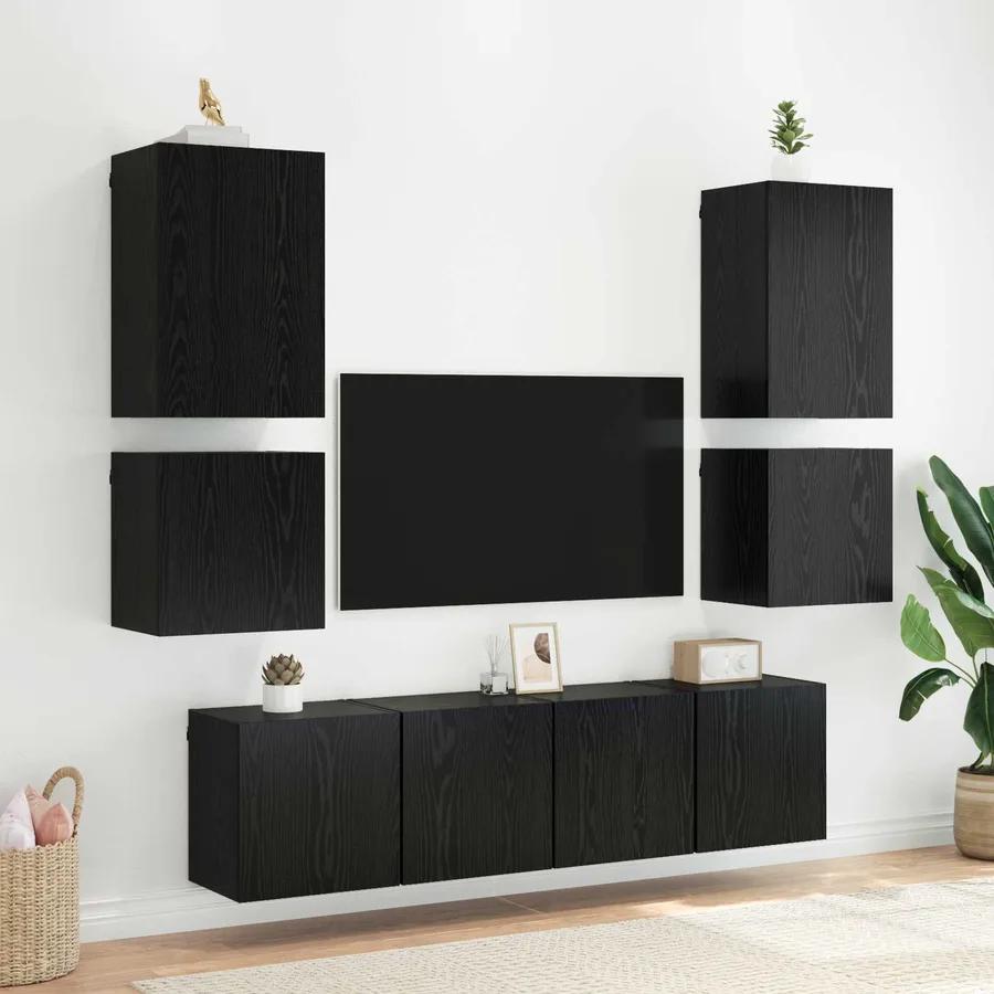 Meuble TV mural Chêne noir 40,5x30x40cm Bois d'ingénierie - 4