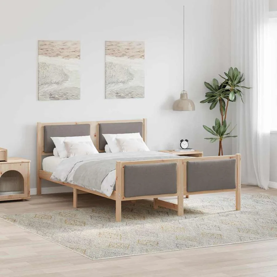 Cadre de lit avec tête de lit Taupe 150 x 200 cm tissu