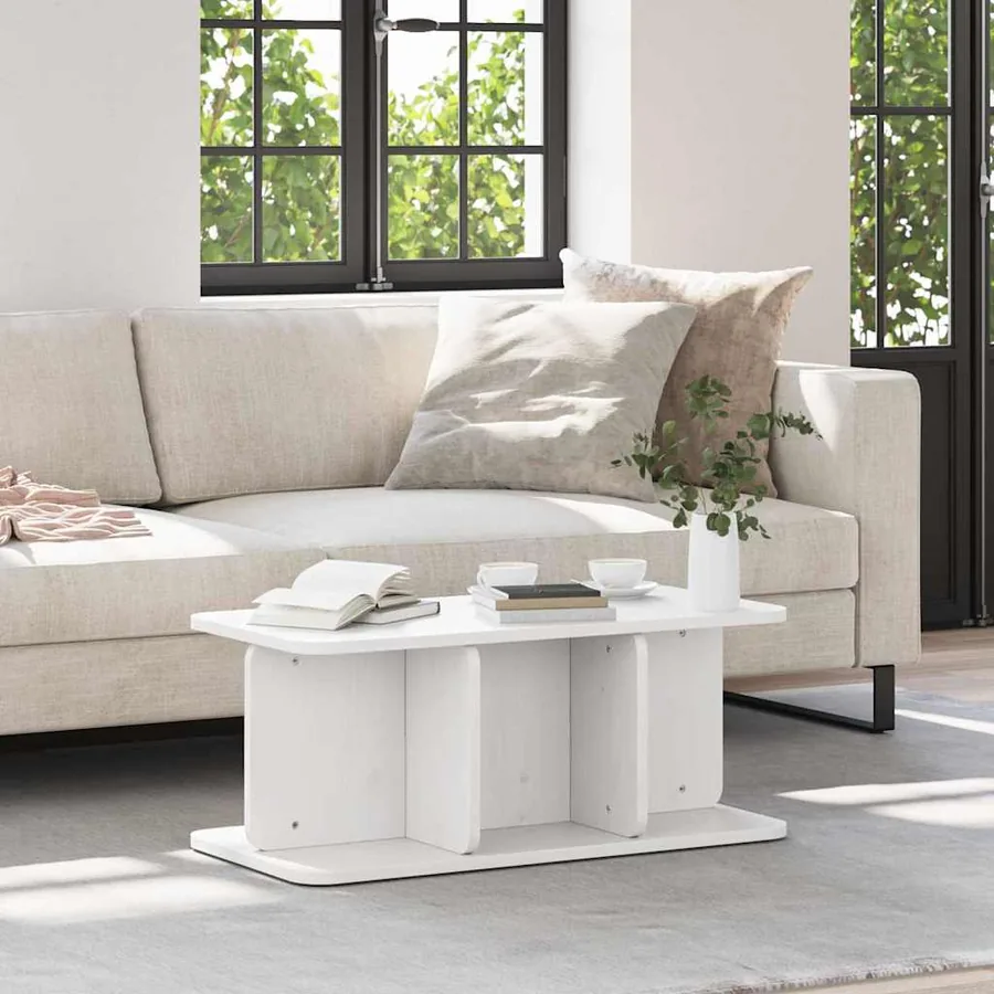 Table basse Blanc 80 x 39,5 x 33,5 cm Bois massif en pin
