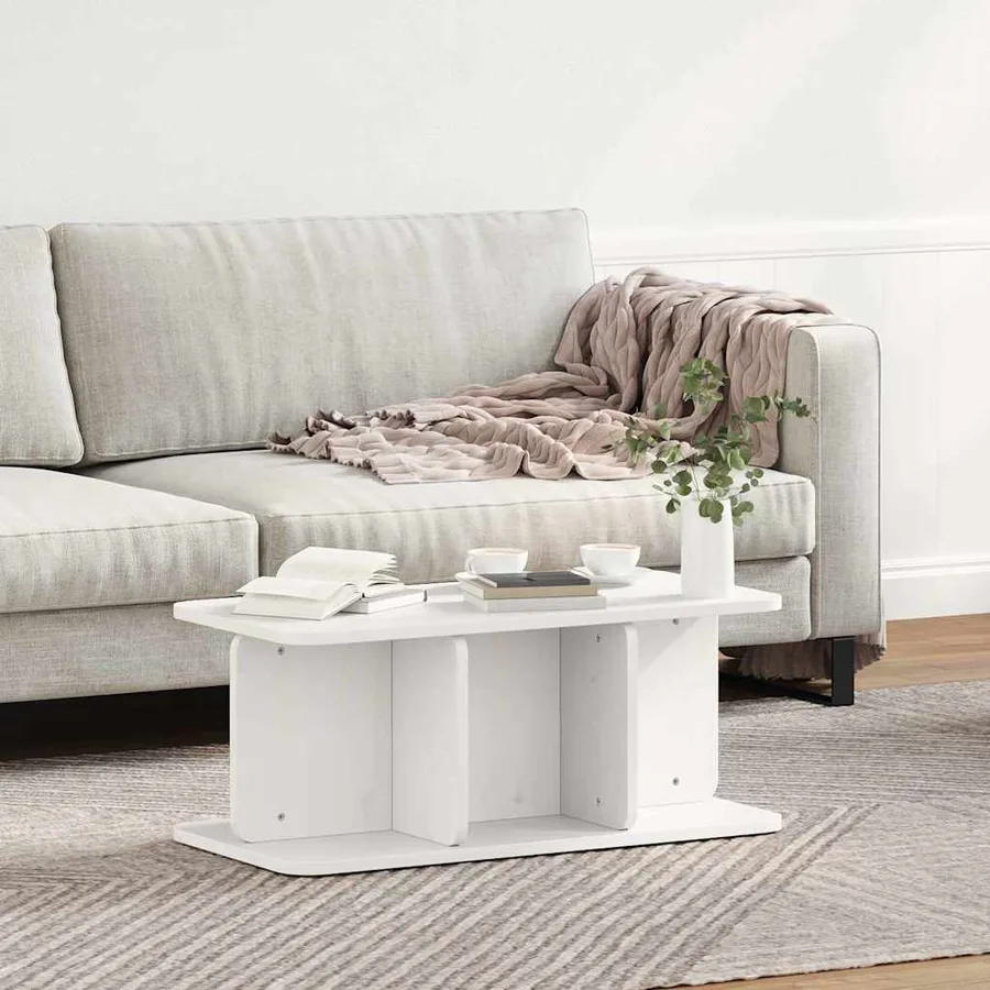 Table basse Blanc 80 x 39,5 x 33,5 cm Bois massif en pin - 4