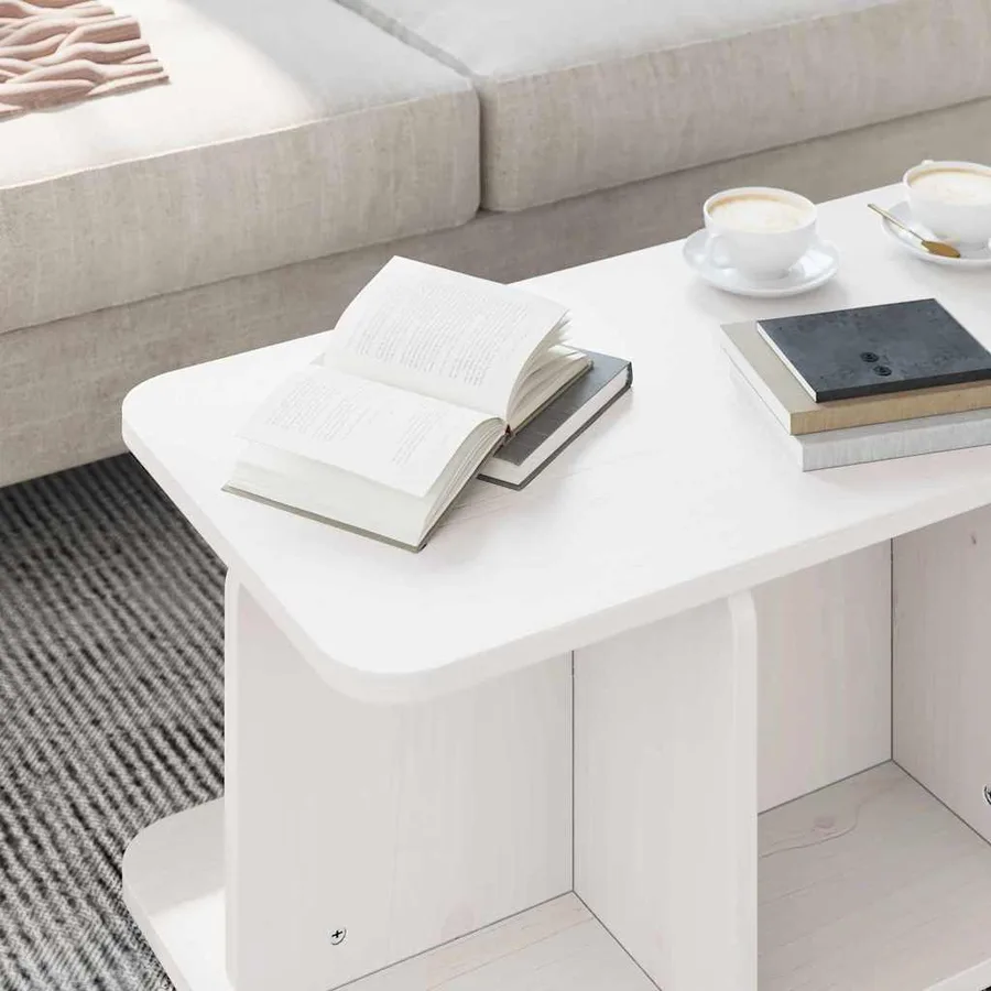 Table basse Blanc 80 x 39,5 x 33,5 cm Bois massif en pin - 5
