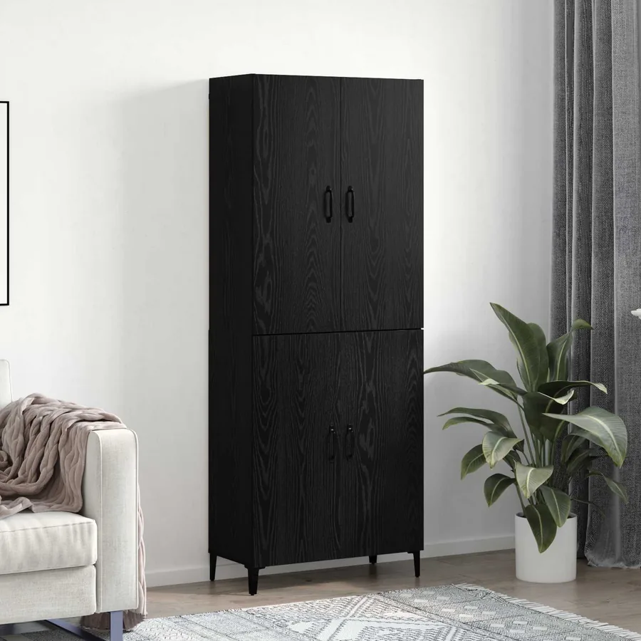 Haut Armoire 2 pcs Chêne noir Bois d'ingénierie