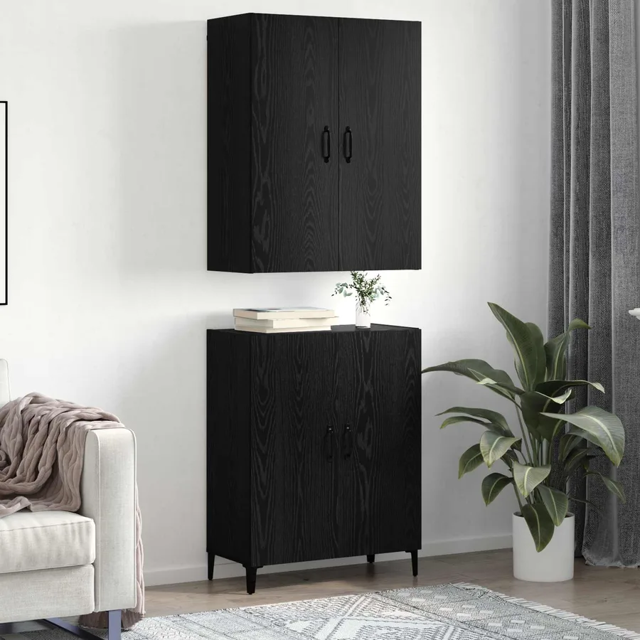 Haut Armoire 2 pcs Chêne noir Bois d'ingénierie - 4