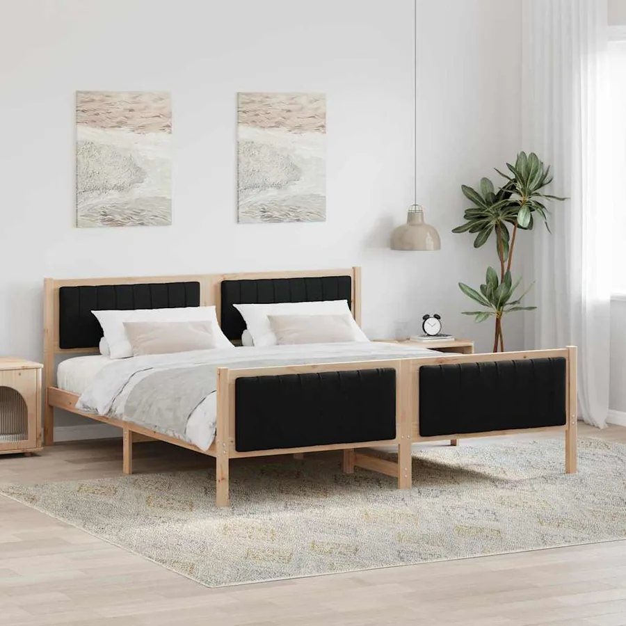 Cadre de lit Marron et noir 180 x 200 cm Bois massif en pin