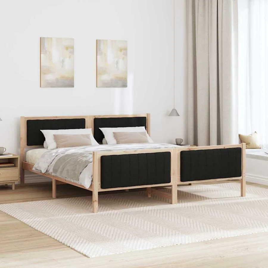 Cadre de lit Marron et noir 180 x 200 cm Bois massif en pin - 4