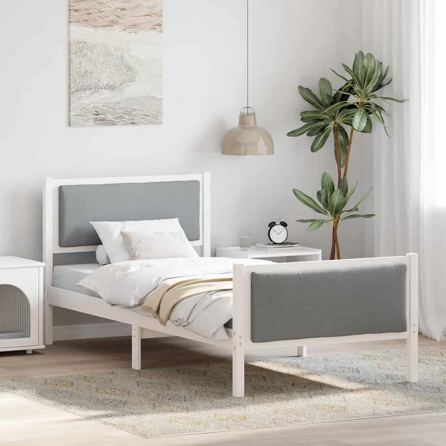 Cadre de lit avec tête de lit Gris clair 90 x 200 cm tissu