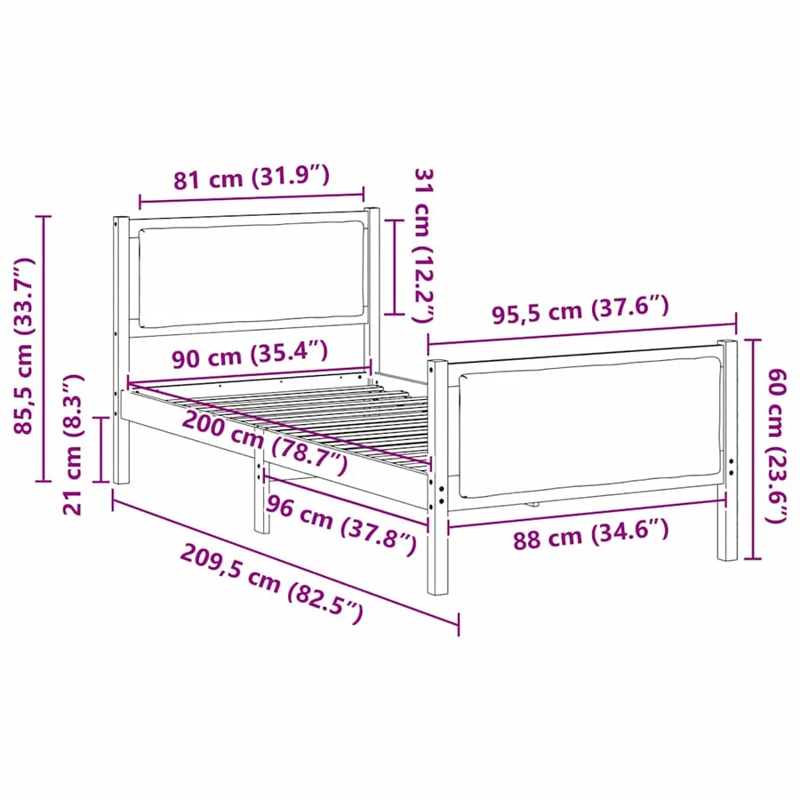 Cadre de lit avec tête de lit Gris clair 90 x 200 cm tissu - 11