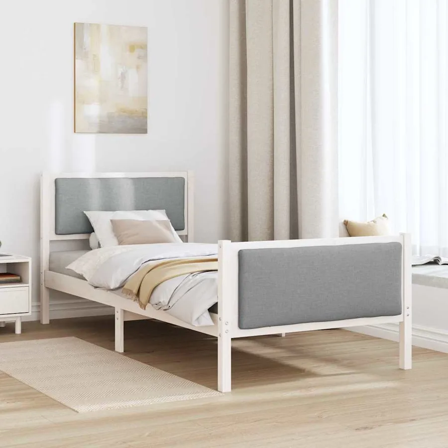 Cadre de lit avec tête de lit Gris clair 90 x 200 cm tissu - 4
