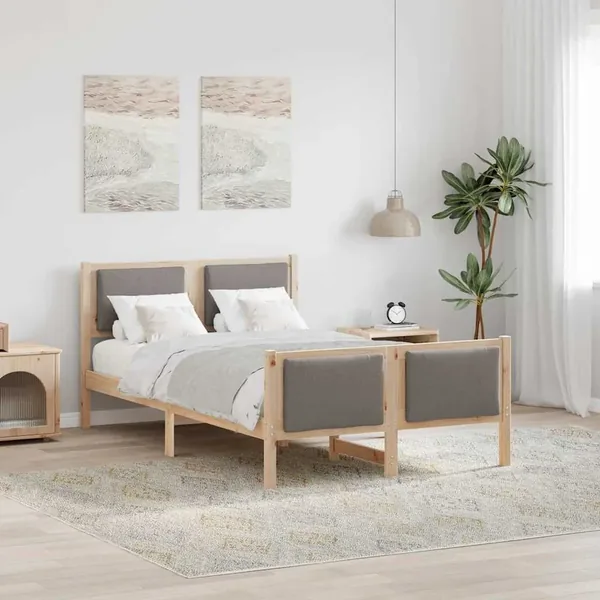 Cadre de lit avec tête de lit Taupe 120 x 200 cm tissu
