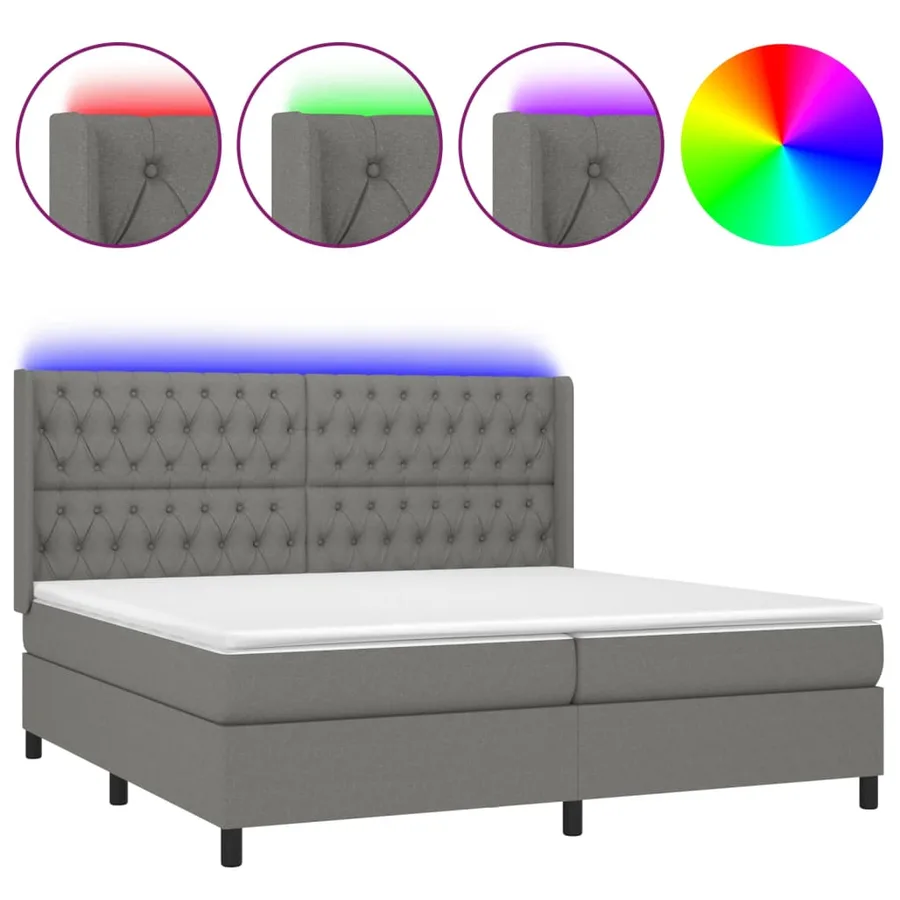 Sommier à lattes de lit matelas LED Gris foncé 200x200 cm Tissu - 2
