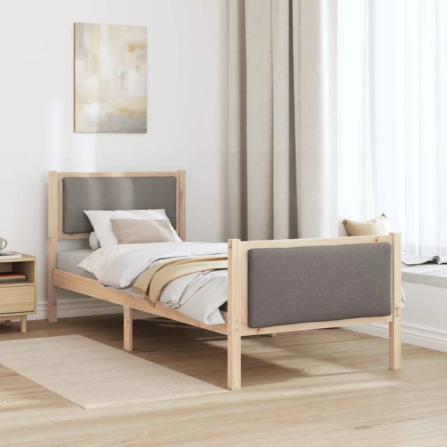 Cadre de lit avec tête de lit Taupe 75 x 190 cm tissu - 4