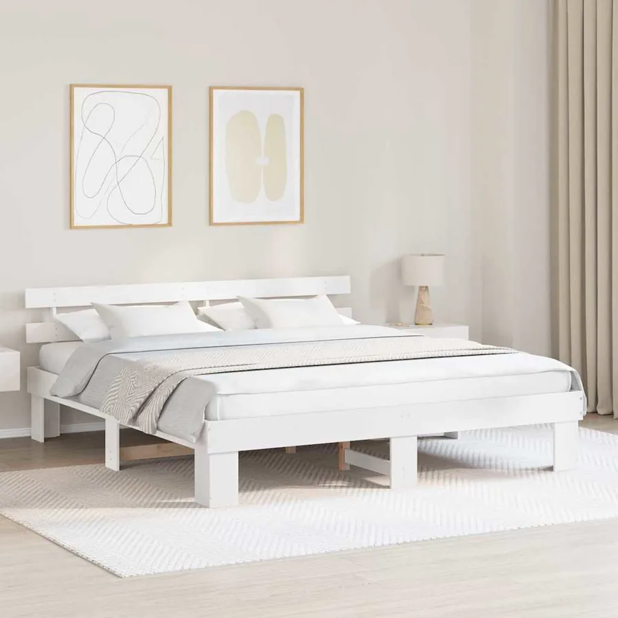Cadre de lit avec tête de lit Blanc 200 x 200 cm Pin massif