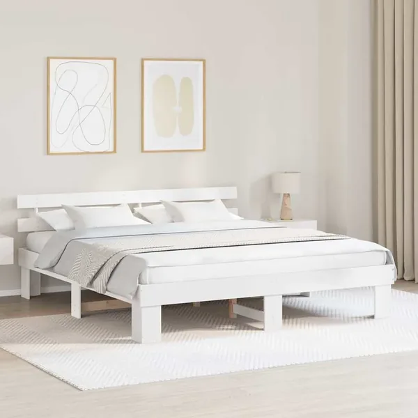 Cadre de lit avec tête de lit Blanc 200 x 200 cm Pin massif