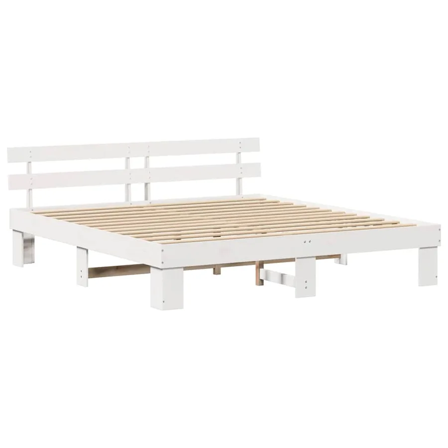 Cadre de lit avec tête de lit Blanc 200 x 200 cm Pin massif - 4