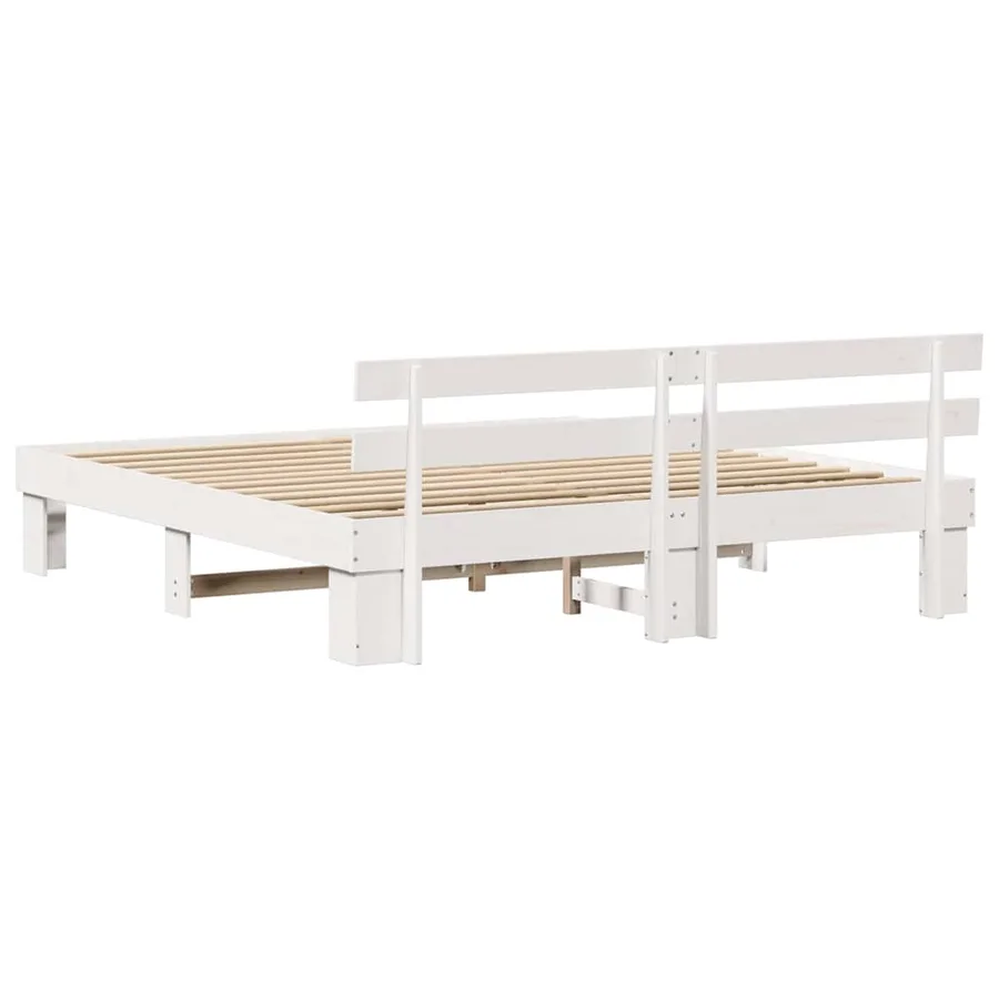 Cadre de lit avec tête de lit Blanc 200 x 200 cm Pin massif - 7