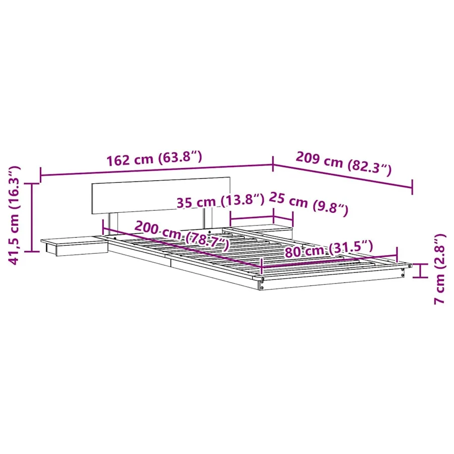 Cadre de lit Blanc 80 x 200 cm bois - 10