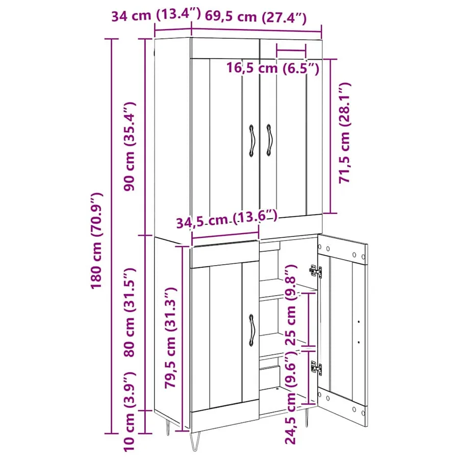 Haut Armoire Chêne artisanal 69,5 x 34 x 90 cm - 14